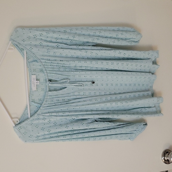 NEW DIRECTIONS Eyelet Peasant Tie Neckline Cottage Coquette Blouse - Picture 3 of 9